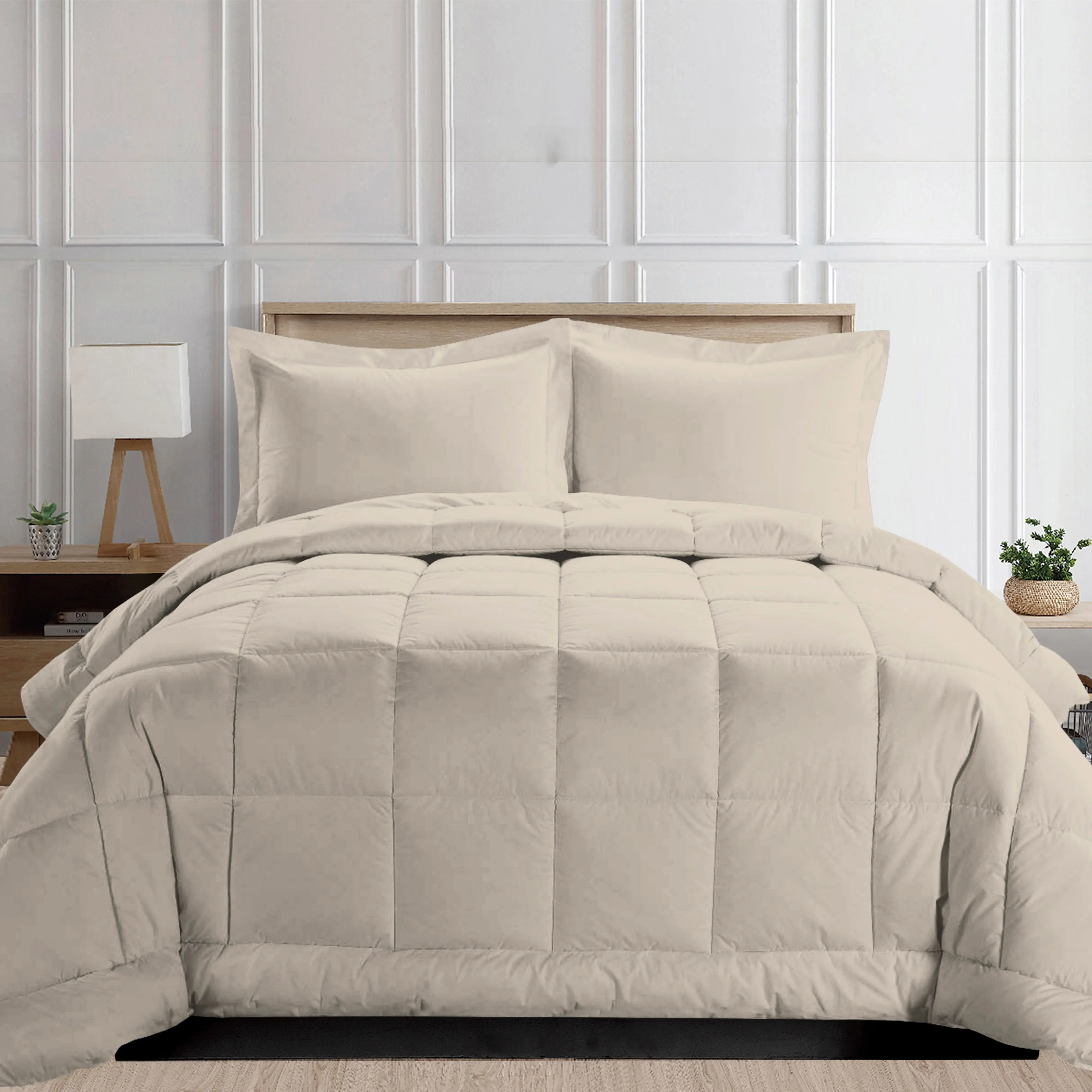 Elegant Comfort 3-Piece Box-Stitched Comforter & Shams Set – Down Alternative Duvet Insert with 4 Corner Tabs