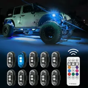 2/6/10 Pack Wireless Remote Control RGB Car Ambient Strobe Lights, Led Car Lights, USB Charge, Rechargeable Battery inside, 8 Colors & 10 Modes for Cars Motorcycles Bicycles, Emergency Lighting, Atmosphere Lighting, Strobe Light Kit