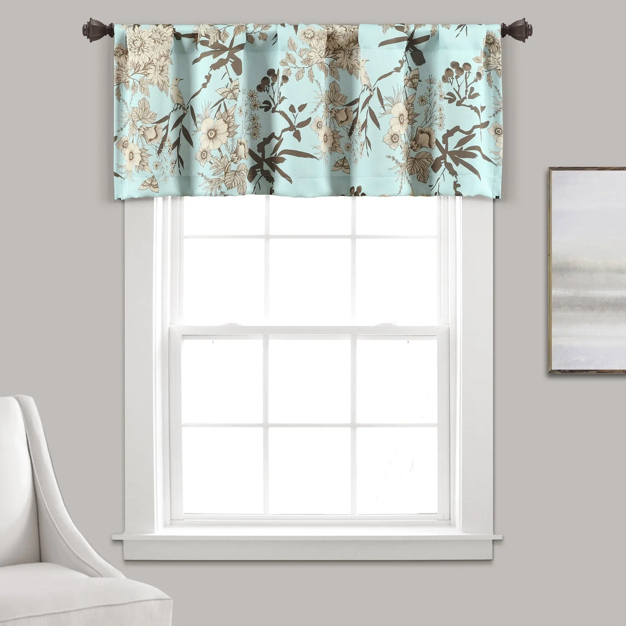 Lush Decor Botanical Garden Window Valance - 1-Piece 52"x18" Floral Printed Farmhouse Window Top Accessory, Easy Install, Light Filtering, Privacy, 3" Rod Pocket, Machine Washable, Bathroom Home Decor