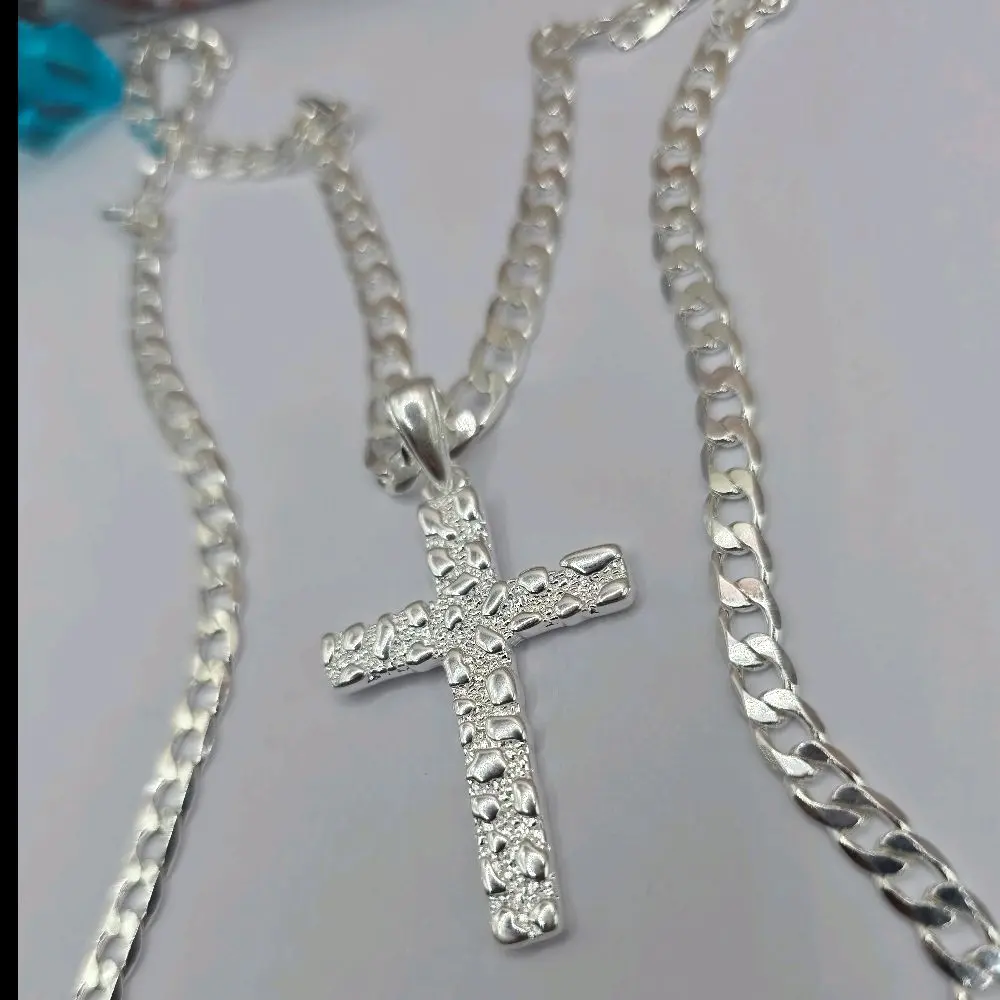 CROSS Fashion nugget style beautiful design silver PLATED gold-plated Cuban link style 24"inches nice gift