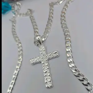 CROSS Fashion nugget style beautiful design silver PLATED gold-plated Cuban link style 24"inches nice gift