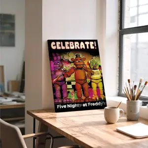 Five Nights at Freddy's Celebration Poster, Multicolor Canvas Print, Vibrant Print, Artistic, Horrific Game Theme Decor, Ideal for Gamers' Rooms, Unframed Design