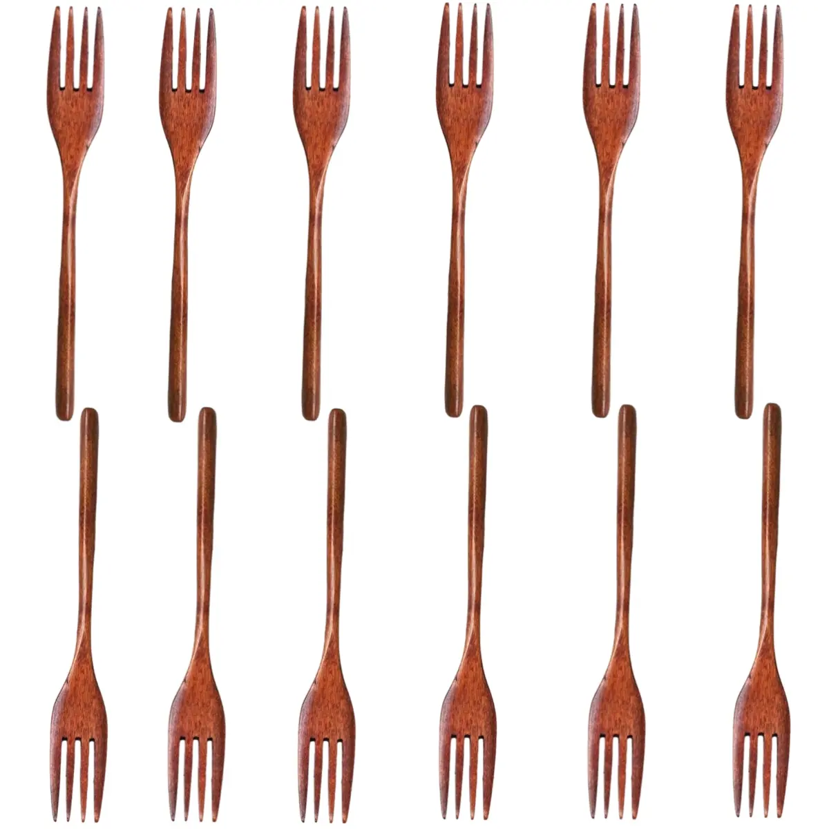 A Set of 12/6 Pcs Wooden Dinner Forks Set,Natural Nanmu Wood Salad Dessert Forks,Eco-Friendly Reusable Eco Tableware Cooking Utensils for Home,Restaurant,Halloween Christmas Party Fathersdaygift,Hand Tools Kits