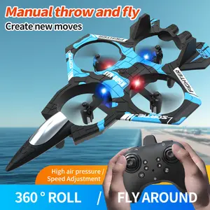 Remote Control Fighter Jet Drone for Kids, 2.4GHz RC Stunt Plane with Hand Throw Launch, 360° Flip & Roll, Auto Hover, LED Lights, High Air Pressure Speed Control — Easy-Fly RC Quadcopter Airplane Toy Gift for Boys Ages 6-14