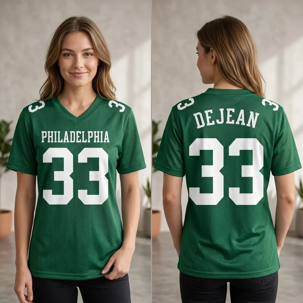 DeJean Philadelphia Football Jersey, Classic Dark Green Mesh Breathable Tank Top Fabric #33, Perfect Gift for Football Fan