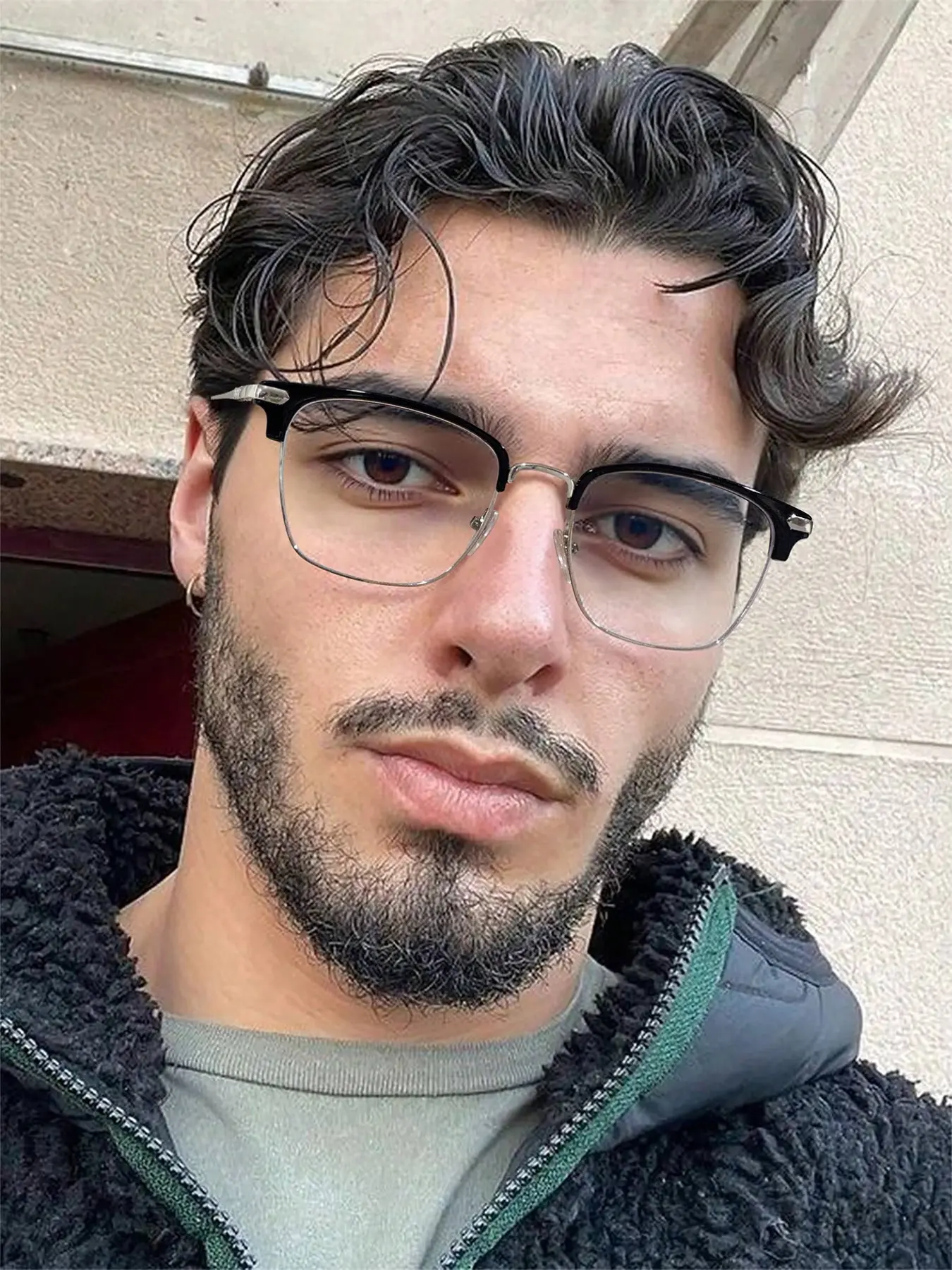 Men's Classic Half-Rim Square Metal Frame Anti-Fatigue Anti-Glare Flat Glasses, Stylish Square Frames, Lightweight Comfortable for Work Commute, Anti Blue Glasses, Square Frame Eyewear, Trendy Casual Eyeglasses, Fashionable Frames Glasses
