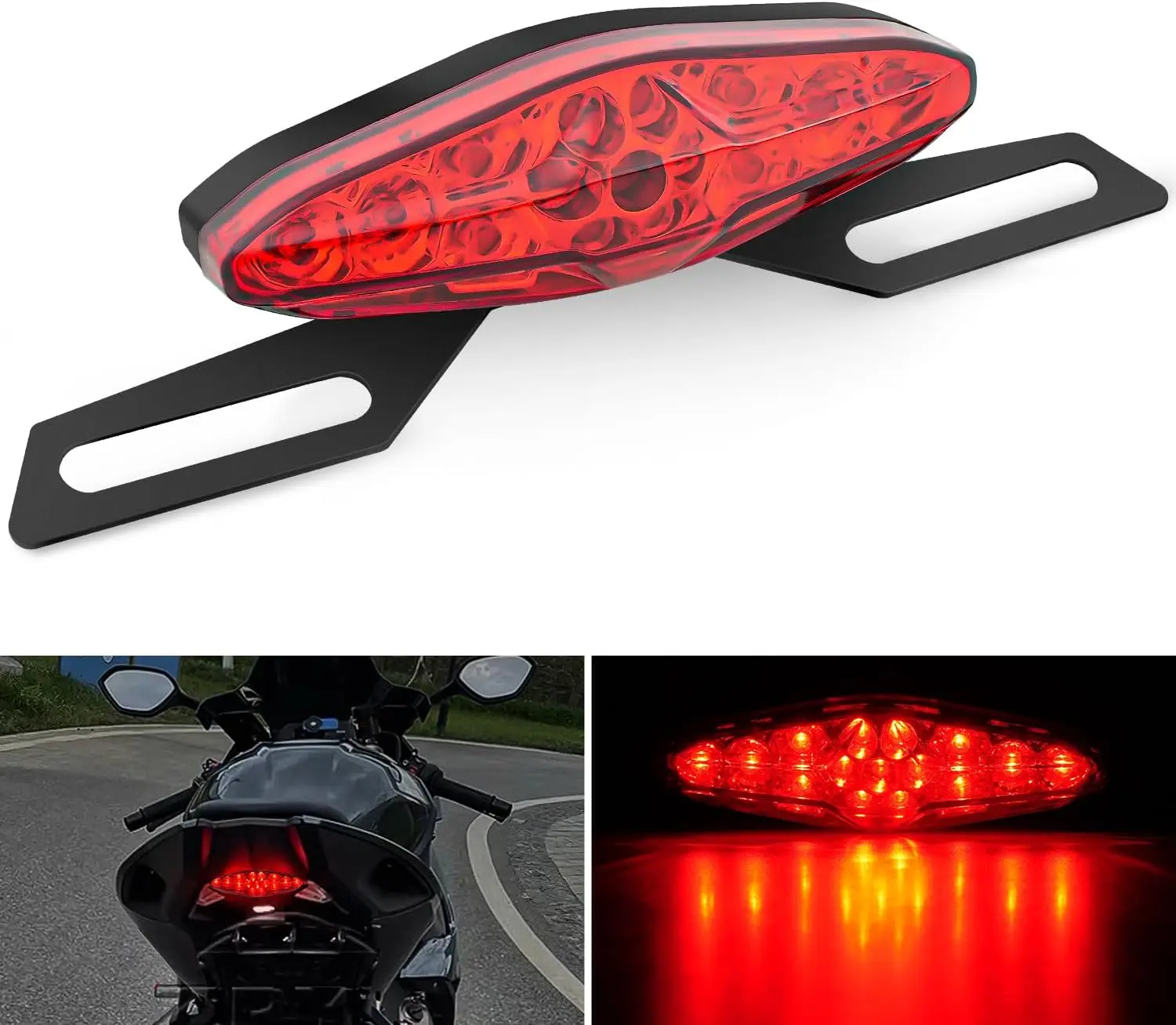 Nilight Modern LED Motorcycle Tail Light Kit - ABS Plastic License Plate Bracket, Brake Alert, Easy-Install for Dirt Bikes, Kawasaki, Cruisers, Motorcycle Parts