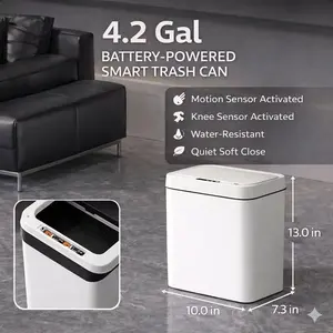 Automatic Touch-Free Trash Can, 16L (4.2 Gal) Smart Sensor Bin with Smooth Quiet Closing System, Modern Minimal Design, Easy to Clean for Kitchen, Bathroom