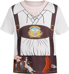 Oktoberfest Costume Lederhosen Bavarian German Suspenders Beer Costume Men 3D Photo-realistic Short Sleeve T-Shirt
