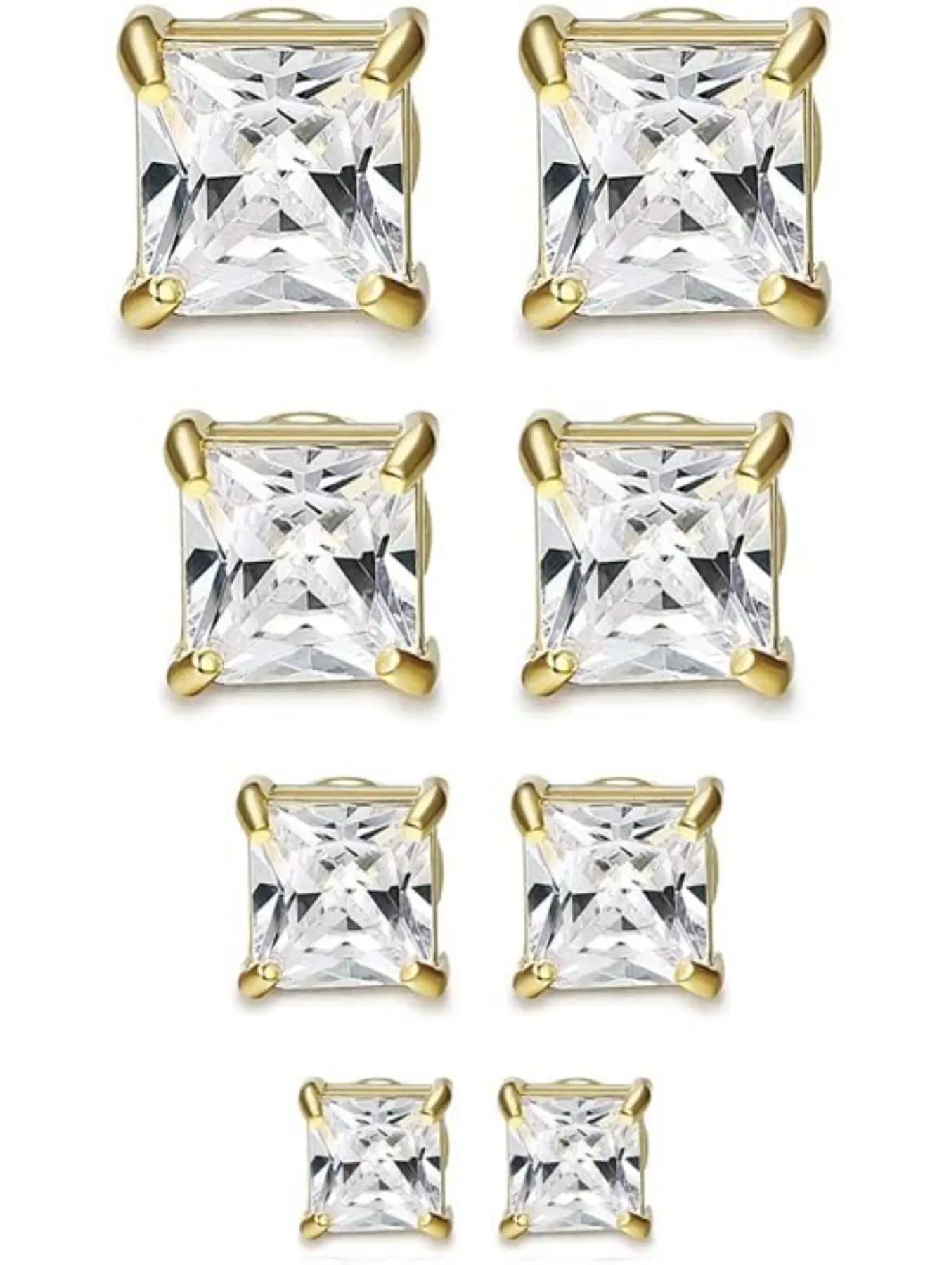 Magnetic Earrings Set for Men & Women, Silver Color Square Cubic Zirconia Studs, Non-Piercing Hypoallergenic CZ Design, Cubic Zirconia Designs, Earrings Jewelry