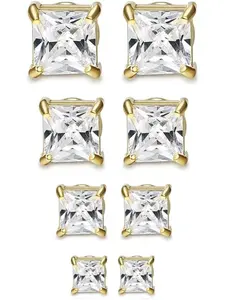 Magnetic Earrings Set for Men & Women, Silver Color Square Cubic Zirconia Studs, Non-Piercing Hypoallergenic Design, Cubic Zirconia Designs