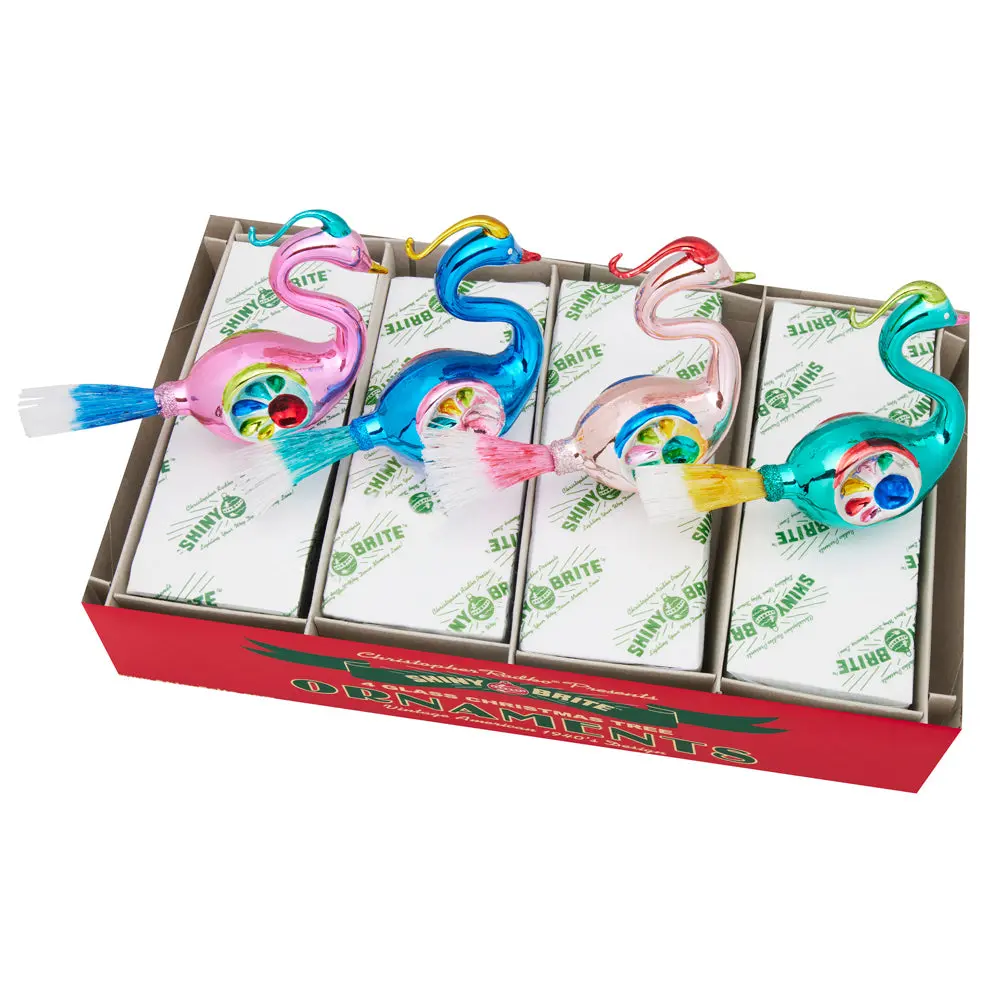 Christmas Reflector Birds Decor, 4-Count Christmas Bird Theme Charm Ornaments for Festive Decorations
