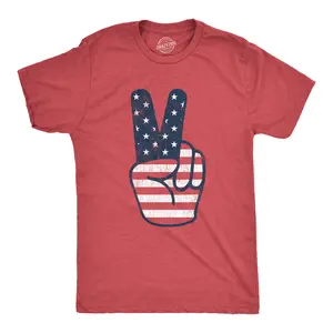 Mens Peace Sign American Flag T Shirt 4th Of July USA Patriotic Party Graphic Tee Mens Funny T Shirts Cool Vintage Fashion T-Shirt Gift Classic Menswear Patriotic Apparel for Men Novelty Tees for Guys Red