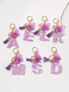 Women's Keychain with Tassel Butterfly Charm, Initial Letter, Elegant Letter Pendant A-E-K-L-M-R-S, Women Girls Bag Purse Backpack Decoration