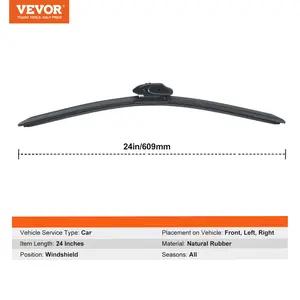 VEVOR 24 Rubber Wiper Blades, 61 cm Universal Replacement Wind Shield Wiper, Low Noise Better Fit, with 4 Different Clips for most Car, Easy Installation