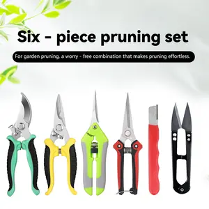5-piece heavy-duty garden pruning scissors set, stainless steel blades, ergonomic anti-slip handles for garden scissors (suitable for both hands), lawn mowing/tree care/fruit collection, lawn mowing tools, garden tool set