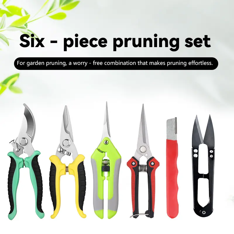 5-piece heavy-duty garden pruning scissors set, stainless steel blades, ergonomic anti-slip handles for garden scissors (suitable for both hands), lawn mowing/tree care/fruit collection, lawn mowing tools, garden tool set