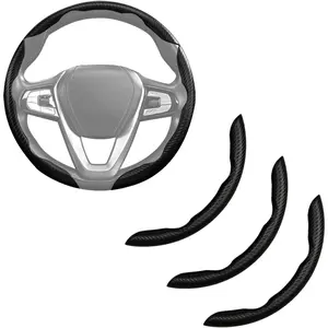 Carbon Fiber Steering Wheel Cover 3pcs Anti-Slip Car Steering Wheel Accessories Snap on Grip 15 inch Universal Matte Black