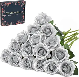 12/24 Pcs Lifelike Artificial Silver Roses - Real Touch Fake Flowers for Weddings, Engagements, Home & Office Decor - Perfect for Christmas, Valentine's, Mother's Day & More