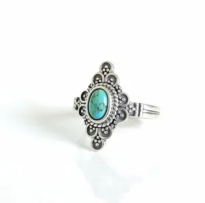 Sterling Silver Turquoise Ring, Vintage Turquoise Ring, Genuine Turquoise, Tribal Ring, Bohemian Ring for Women