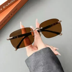 Unisex Fashionable High Definition Rimless Protective Sunglasses with Brown Lenses for Everyday Use Stylish Design and Clear Vision