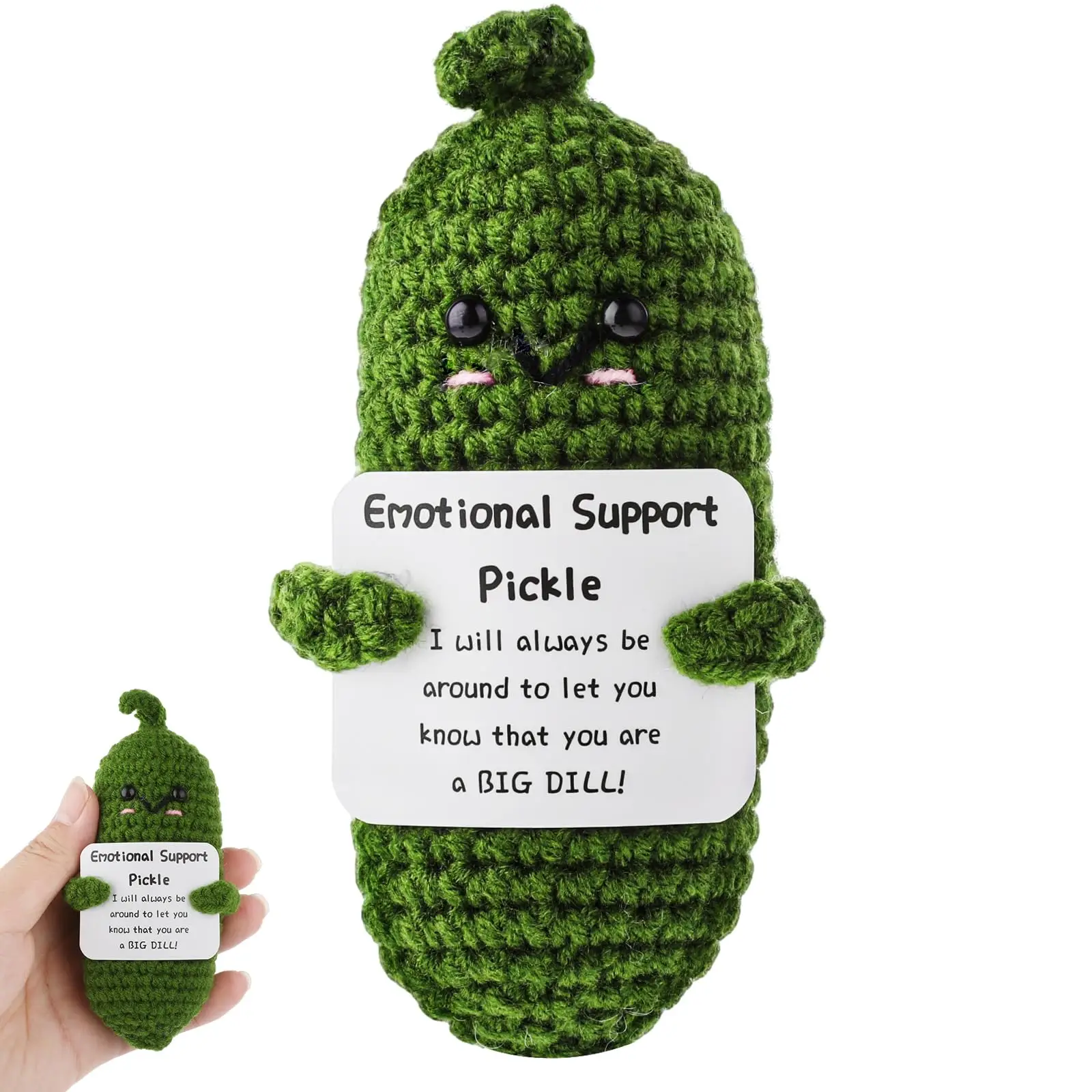 Emotional Support Pickle, Cute Crochet Pickled Cucumber Knitting Doll Handmade Crochet Doll Inspirational Gifts Ornaments Emotional Support Crochet Pi