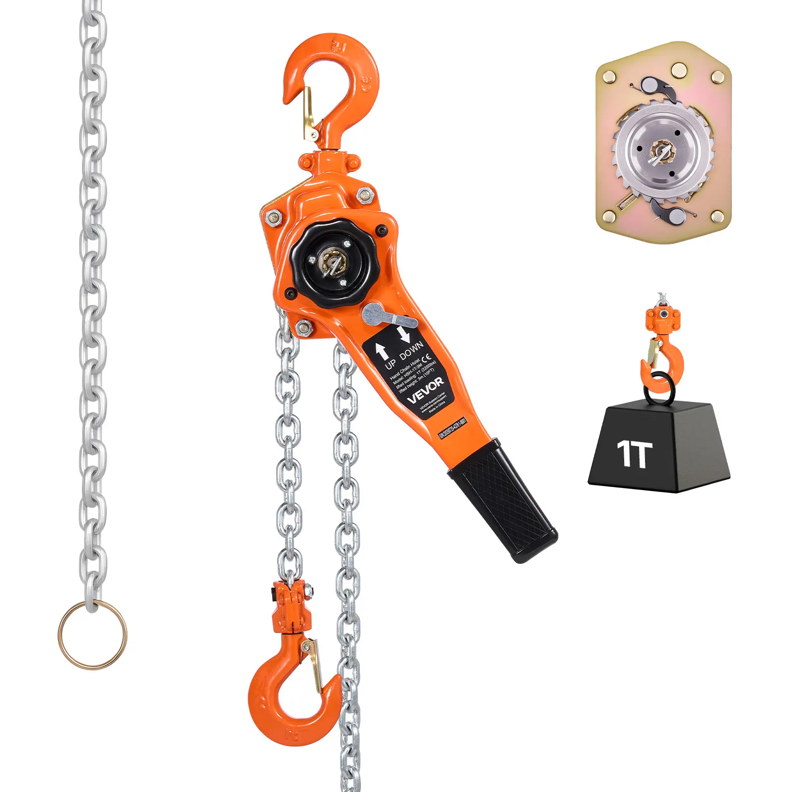 【Summerfinds】VEVOR Manual Lever Chain Hoist Work Tools and Gadgets - 1T Capacity 2200LBS Heavy Duty Come Along, 10FT Lift Galvanized G80 Alloy Steel Chain, Dual Pawl Brake, 360°Rotating Hooks for Warehouse Construction