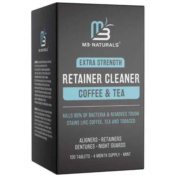 M3 Naturals Coffee & Tea Retainer Cleaner Tablets - Daily Oral Cleansing, Teeth Brightener, Breath Freshening Denture Cleansers - Removes Odors, Stains, Plaque, Restores Aligners - 4-Month Supply, Dental Care Denture Cleansers