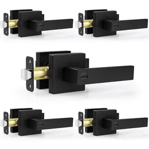 5 Pack Matte Black Interior Door Handles Keyless Privacy Bedroom Door Lock, Heavy Duty Zinc Alloy Door Leverset Home Improvement for Bedrooms Bathrooms