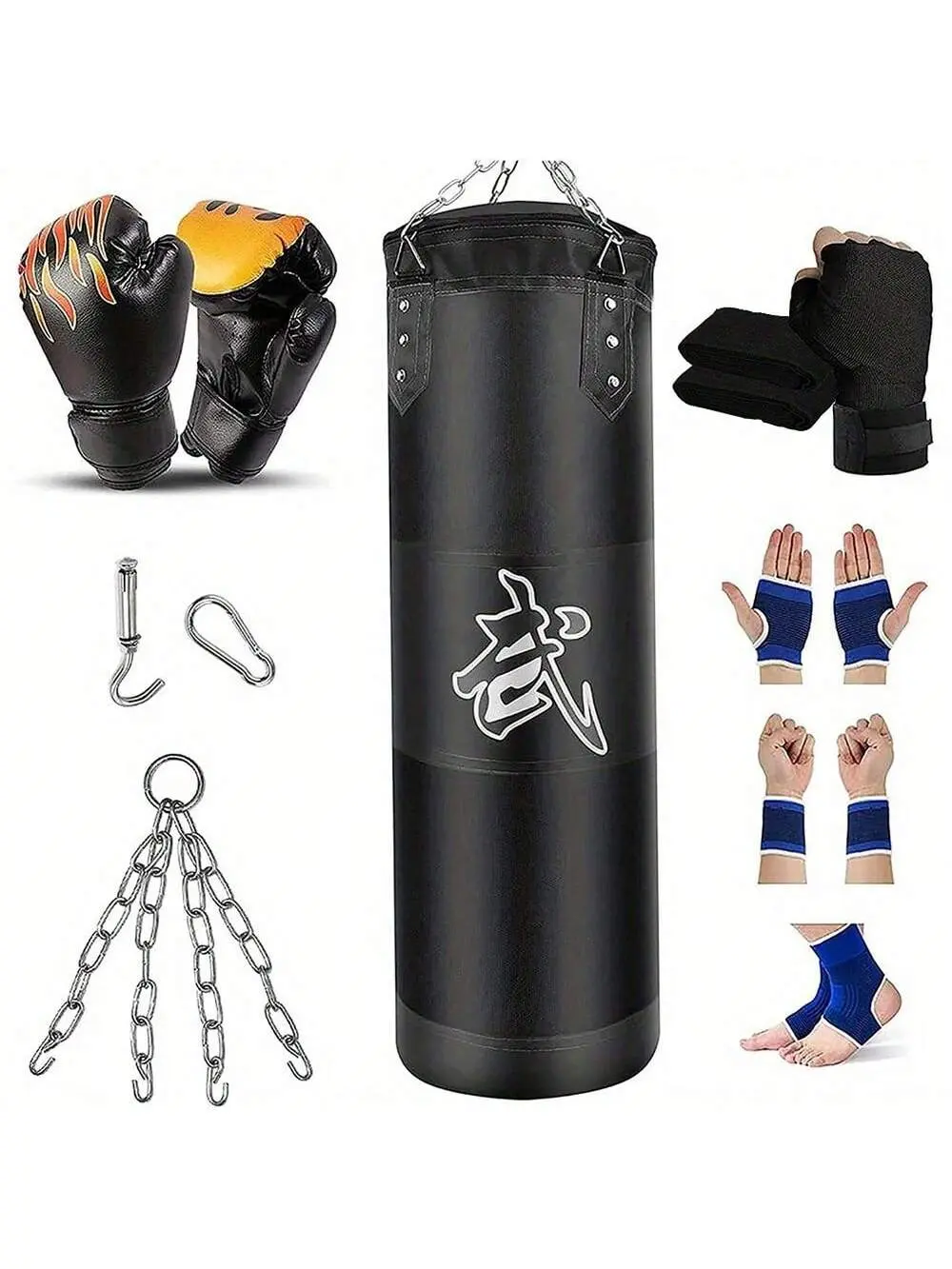 Premium Oxford Canvas Unfilled Heavy Punching Bag Set for Adults with Gloves, Wraps, Chain, Ceiling Hook – Home Gym, At Home Gym Equipment for MMA, Kickboxing, Karate,father'sdaygifts,campingessentials,campinggear