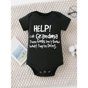 Cute Baby Bodysuit With Help Call Grandma These Fools Dont Know What Theyre Doing Print Soft Versatile Round Neck Button Detail Regular Fit All Seasons Knitted Fabric Onesie