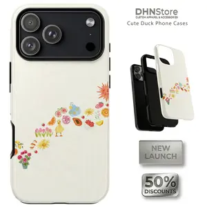 [Flash Deal] Cute Cottagecore Aesthetic Duck Rubber Shell Cellphone Case - Handheld Casing with Flower, Fruit, Summer Market Designs - Wireless-Compatible Cover for iPhone 12/16 E/17 Pro Max, S22/S23/S24 Ultra Devices
