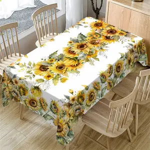 Rectangular Tablecloth, Summer Sunflower Floral Washable Tablecloth, Indoor Outdoor Use, Kitchen Dining Room Decor, Wedding Party Restaurant Picnic Camping Dinner Decoration