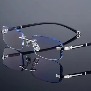 Blue Diamond Rimless Reading Glasses for Men, Anti-Blue Light, Anti-Radiation, Business Anti-Fatigue Reading Glasses for Women, Middle-Aged and Elderly,, home reading