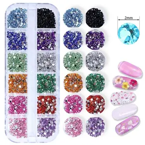 ✨ Acrylic Nail Rhinestones in 12-Grid Box, 2mm Mini Colorful/White Nail Gemstones Decoration, Essential Decorative Accessories for Nail Salons and Home DIY, Acrylic Nail Art Supplies