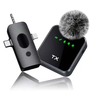 3-in-1 wireless microphone, suitable for iPhone and camera, clip style noise reduction design, Bluetooth compatible condenser microphone, long-lasting battery life