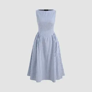 Cider [size 0-10] Cotton-blend Boat Neck Striped Ruffle Maxi Dress