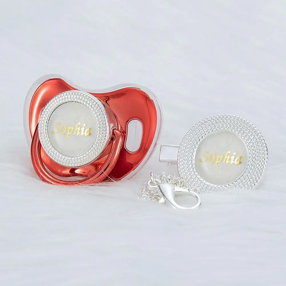 MIYOCAR Custom Bling Baby Pacifier with Personalized Name Gold Silver Pacifier for Newborns Customized Baby Bling Pacifier & Clip Set baby binky