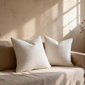 Pillow Covers 26x26 Set of 2  Euro Shams with  Zipper Wrinkle Resistant Breathable Decorative Waffle Weave Pillowcases for Couch, Sofa, Bedroom ,  White