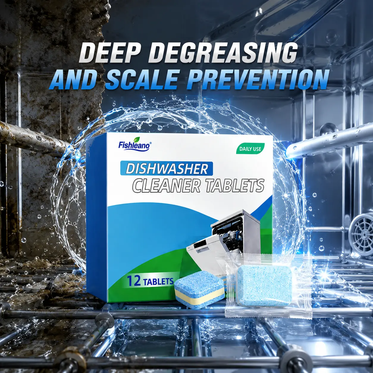 Dishwasher Cleaner Tablets - 12 Pack High Performance Deep Cleaning Descaler Pods Formulated To Clean Dish Washer Machine, Heavy Duty And Septic Safe, Natural Remover For Limescale, Hard Water, Calcium, Odor, Smell - 12 Month Supply