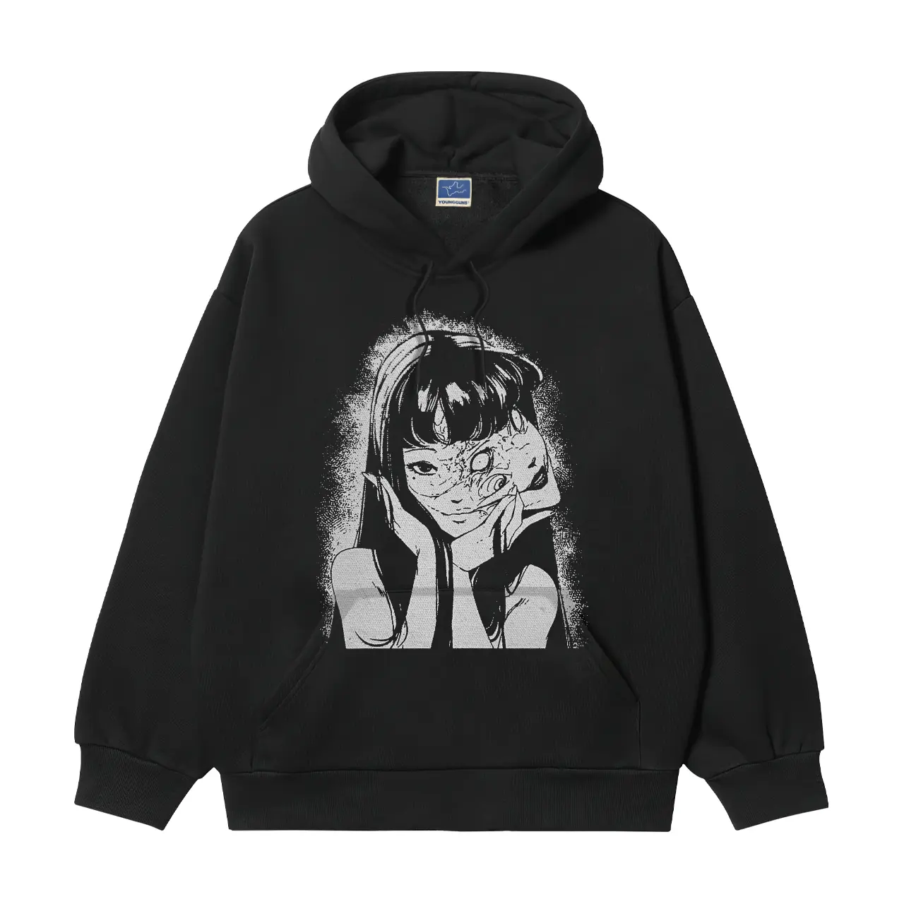 Tomie "True Form" Heavyweight Vintage Cotton Blend Hoodie, Men's Longsleeves Pullover, Classic Anime Slogan Print Crewneck, Casual Biker Black Tops