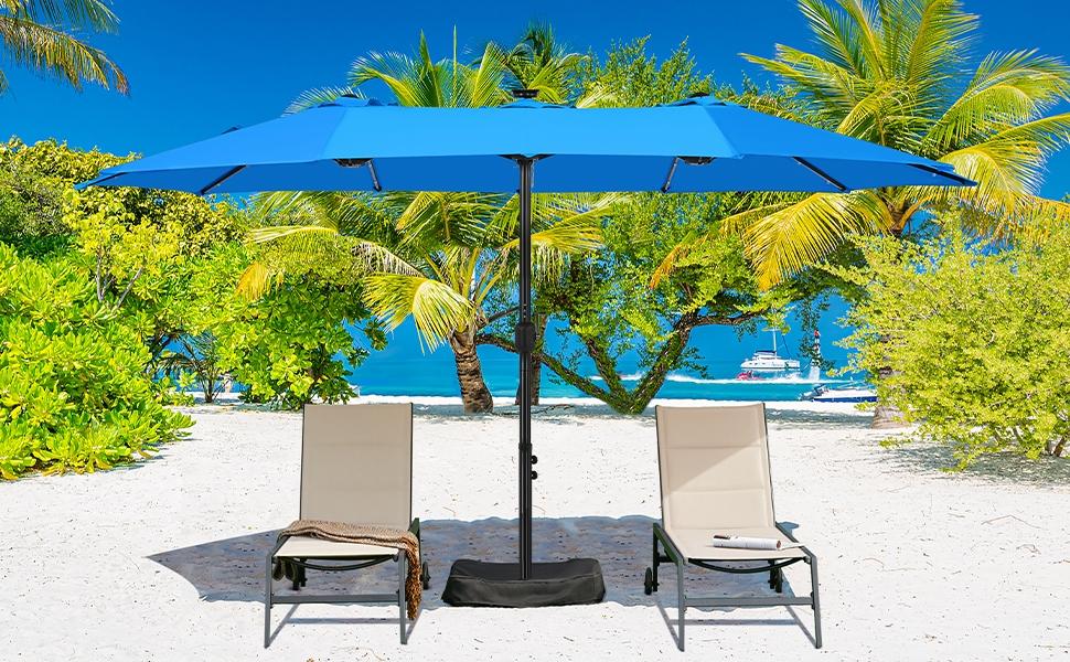 【Mother's Day Gift】Yaheetech 13/15ft Large Patio Umbrella, Outdoor Double-Sided Rectangle Umbrella with 36 LED Lights & Crank for Patio Garden Pool Lawn Backyard, Base Included