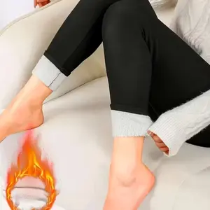 Winter Fleece Women's High-Waist Elastic Hip-Lifting Shaping Slimming Thermal Cold-Proof Pants Black Minimalist Basic Leggings