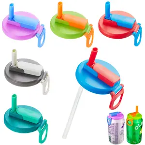 4-Pack Reusable Soda Can Lids with Silicone Straws – Leak-Proof Drink Covers for Seltzer, Juice & Beverages – Kid-Friendly Design