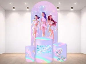Cartoon Kpop Arch Backdrop Cover + 3 cylinders covers Birthday Backdrop