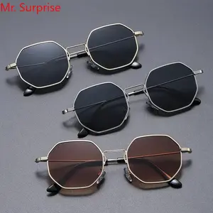 3PCS Polygon Metal Sunglasses Vintage Frame, Luxury Brand Design Sun Glasses for Men Women, Mirror Lens UV400 Protection Gafas De Sol