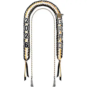 Graduation Lei Set Class of 2026 Grad Ribbon Leis with  Cord Double Braided Graduate Leis for Men Women Black  White