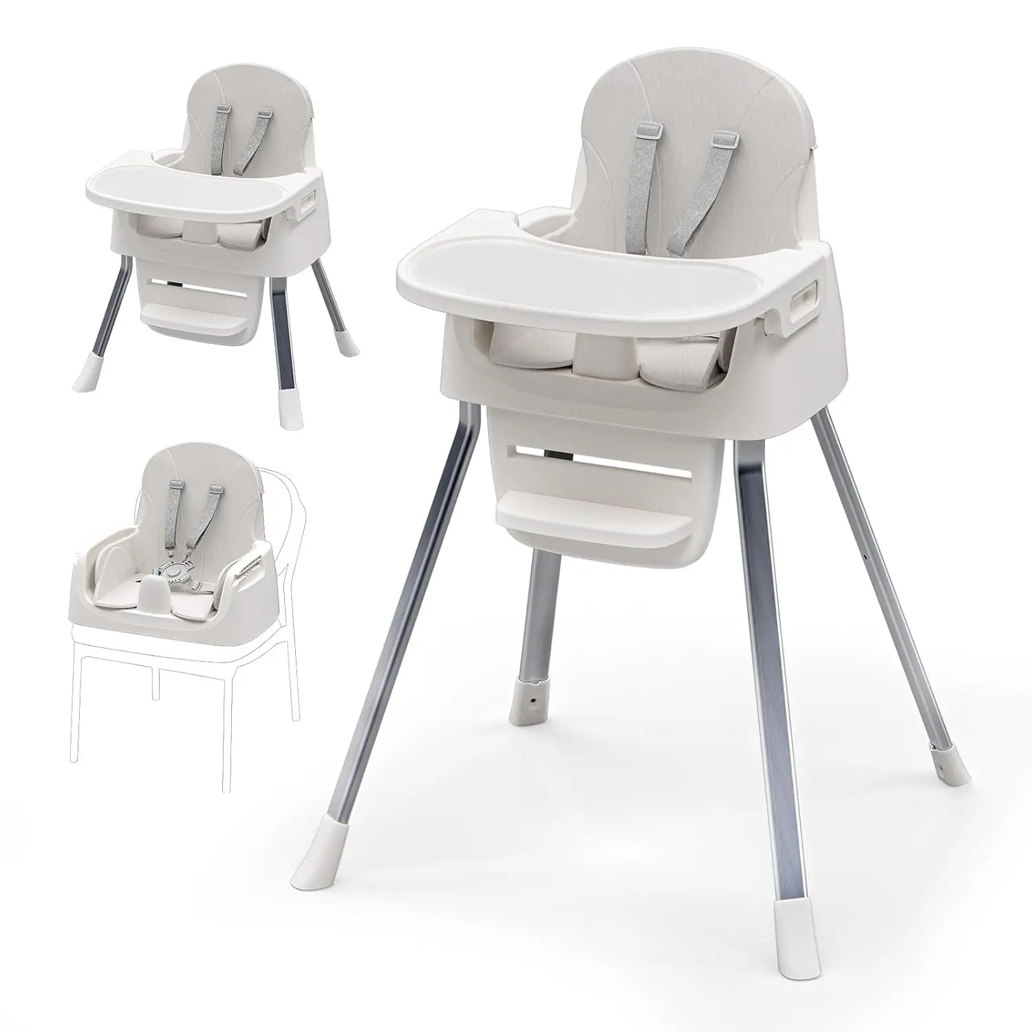Convertible Baby High Chair for Infants and Toddlers, Portable Booster Feeding Seat with 5-Point Harness and Comfortable Padded Cushion, Booster Seat