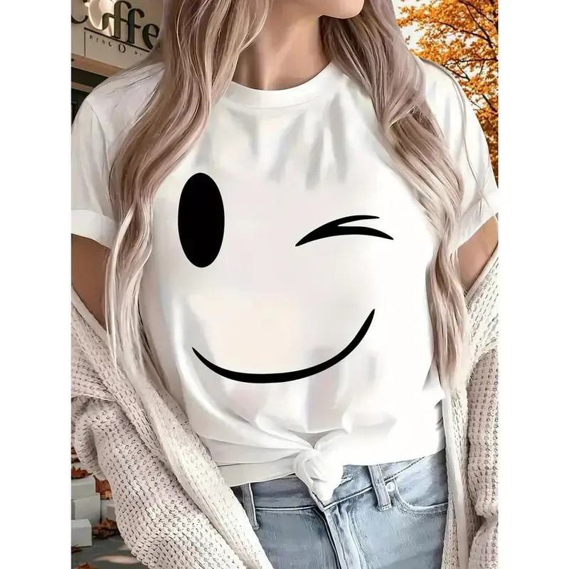 New women's printed T-shirt, short-sleeved, suitable for all seasons, outdoor, home, and sports wear. 100% pure cotton, crew neck, short sleeve.