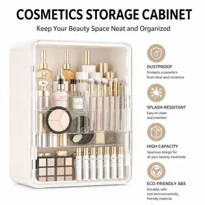 Large Makeup Organizer with Brush Holder |   Cosmetic & Skincare Storage Box for Vanity, Bathroom & Bedroom